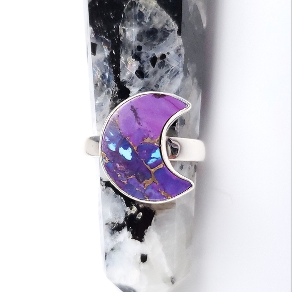 Jewelry - 🎉HP~7/19/22🎉 Sterling Silver Purple Copper Turquoise Crescent Moon Ring Size 8